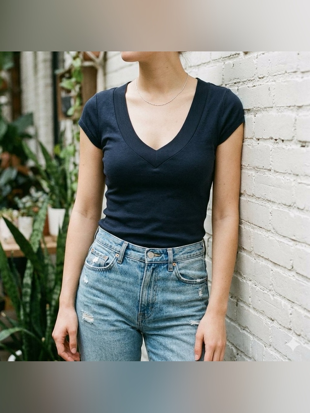 Express Navy V-Neck Ribbed Tank Top